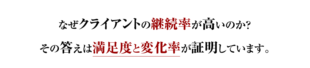 なぜクライアントの継続率が高いのか？その答えは満足度と変化率が証明しています。